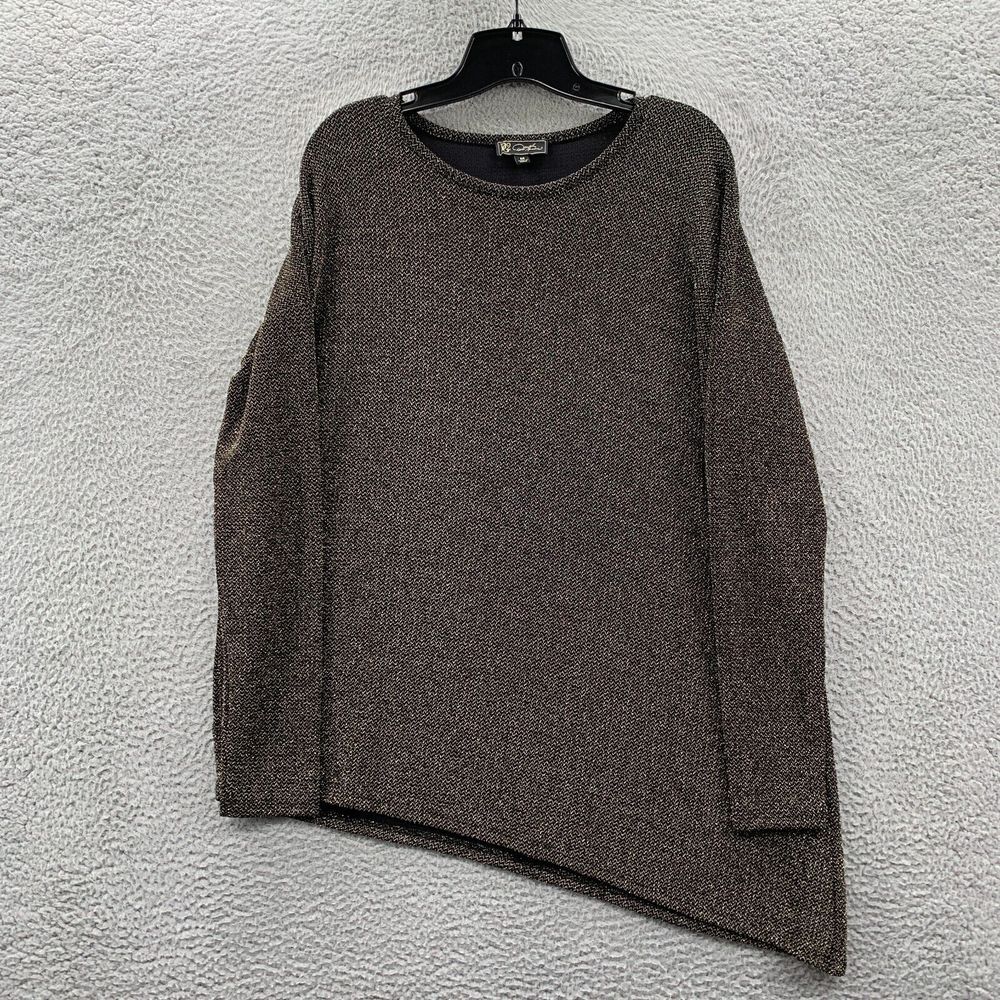DG2 Diane Gilman Blouse Womens Medium Top Long Sleeve Black Gold